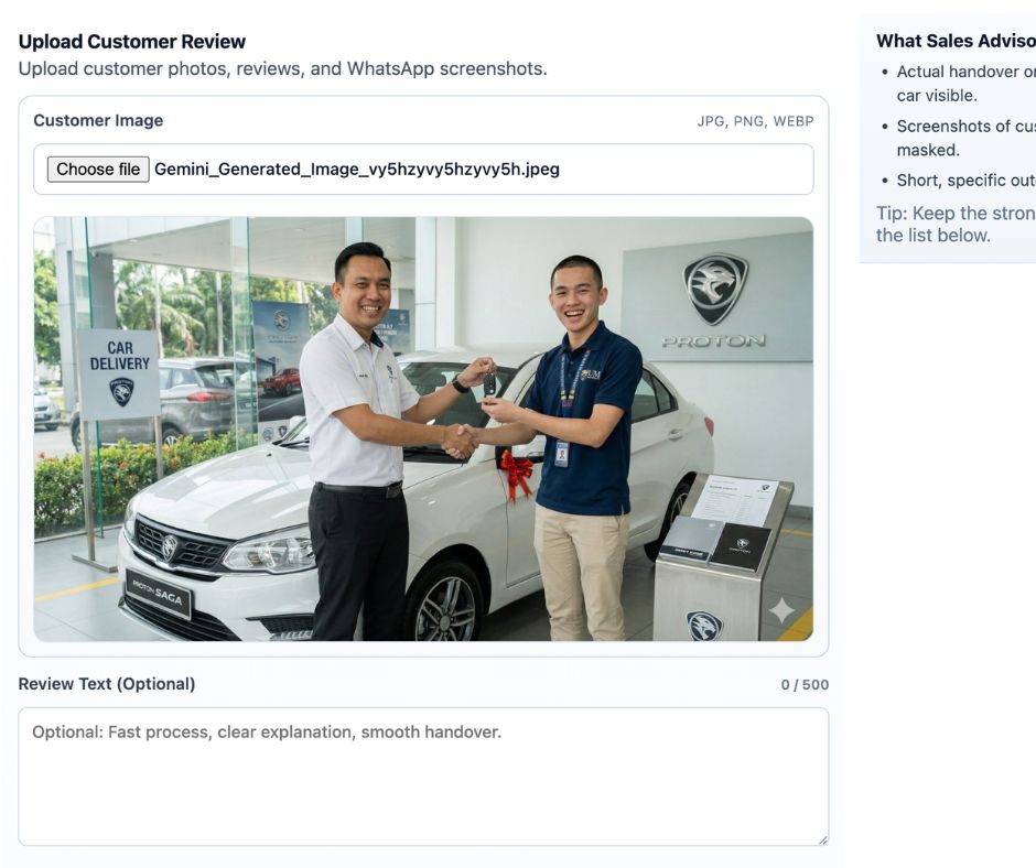 Sistem pengurusan testimoni Tucar untuk simpan bukti handover dan maklum balas pelanggan